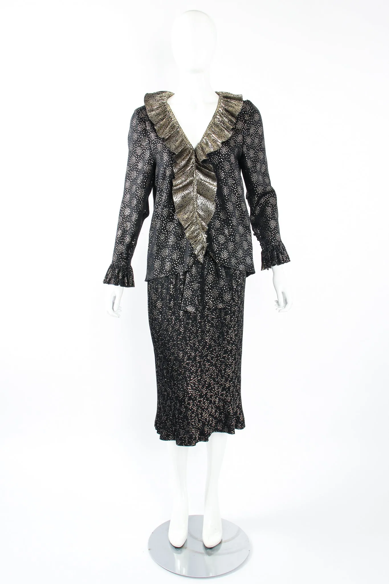 1982 A/W Lamé Dot Ruffle Blouse & Skirt Set