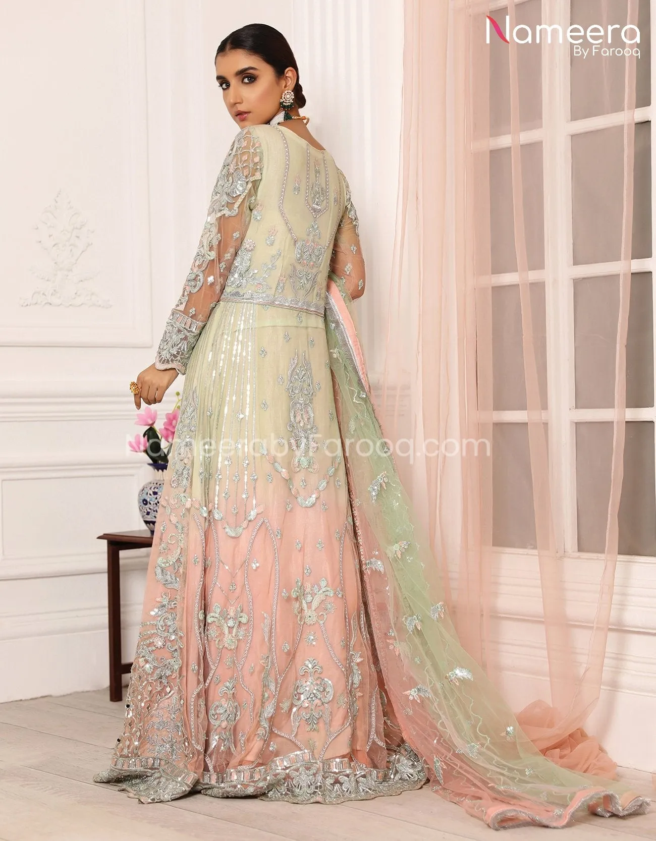 Agha Noor Pakistani Long Dress in Pastel Shades #PF70