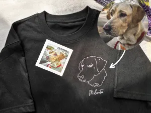 Custom Portrait from Photo Embroidered Sweatshirt, Embroidered Hoodie, Embroidered Tshirt for Dog Mom Dog Dad, Cat Photo Pullover Hooded Sweater, Sketch from Photo Embroidered Shirts, Gift for Pet Owner
