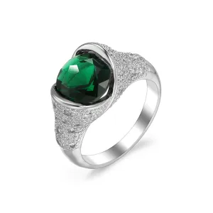 Green Crystal & Silver-Plated Bezel Ring