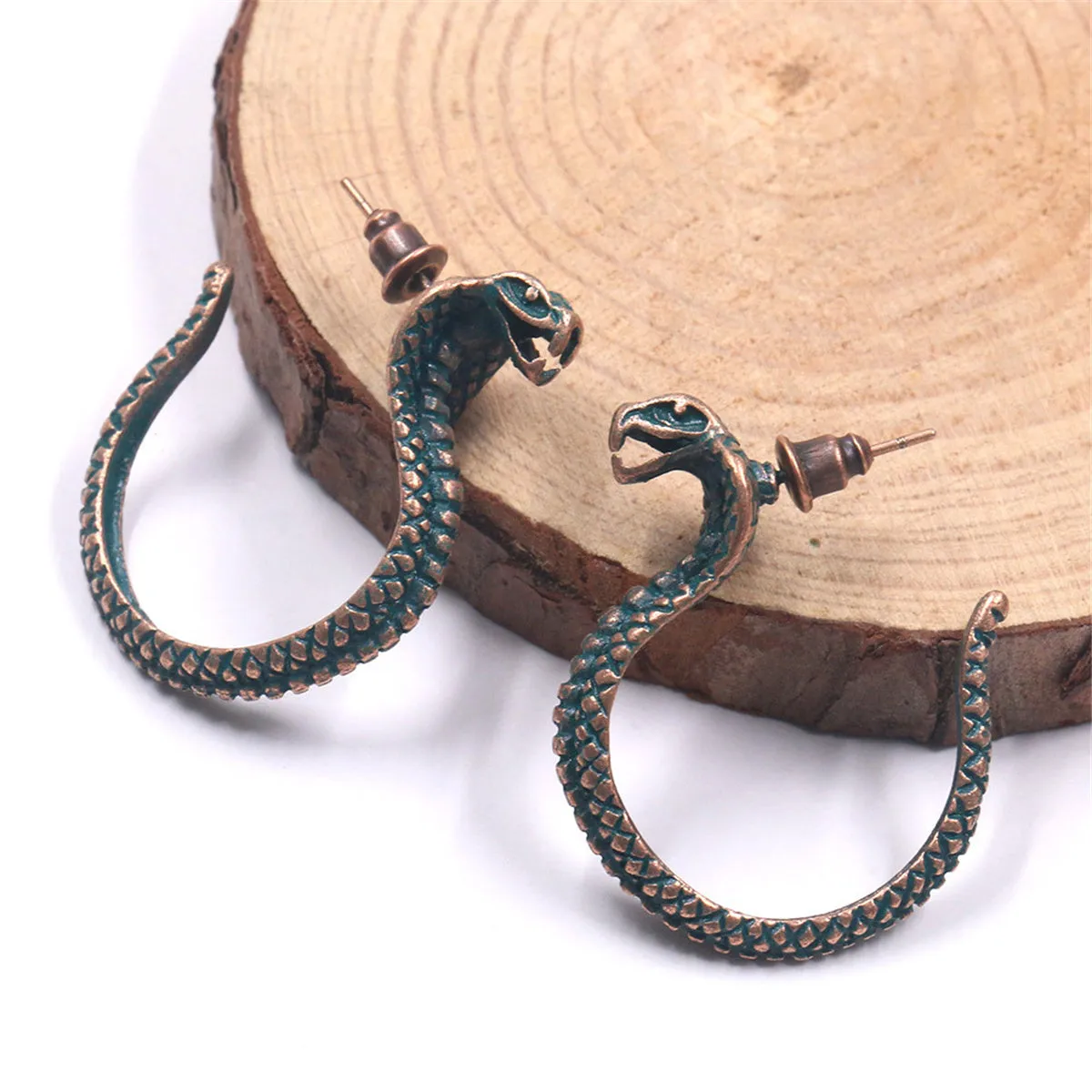 Green Enamel & 18K Gold-Plated Snake Stud Earrings