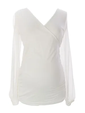 JULES & JIM Maternity Women's White Shawl Neck Blouse H13231 Sz M $109 NEW