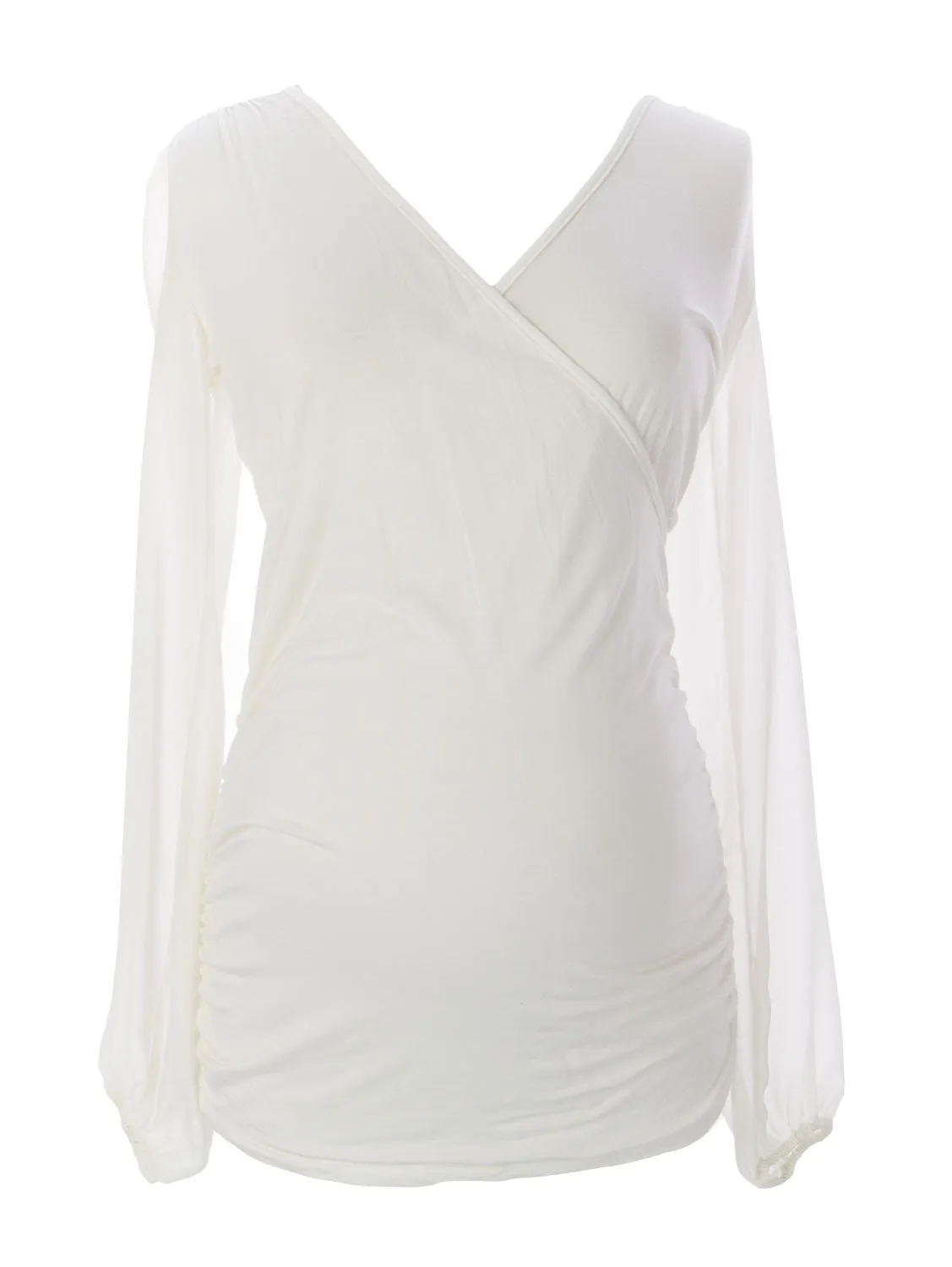 JULES & JIM Maternity Women's White Shawl Neck Blouse H13231 Sz M $109 NEW