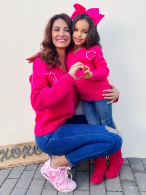 Mommy & Me Pearl Embroidered Heart Sweater