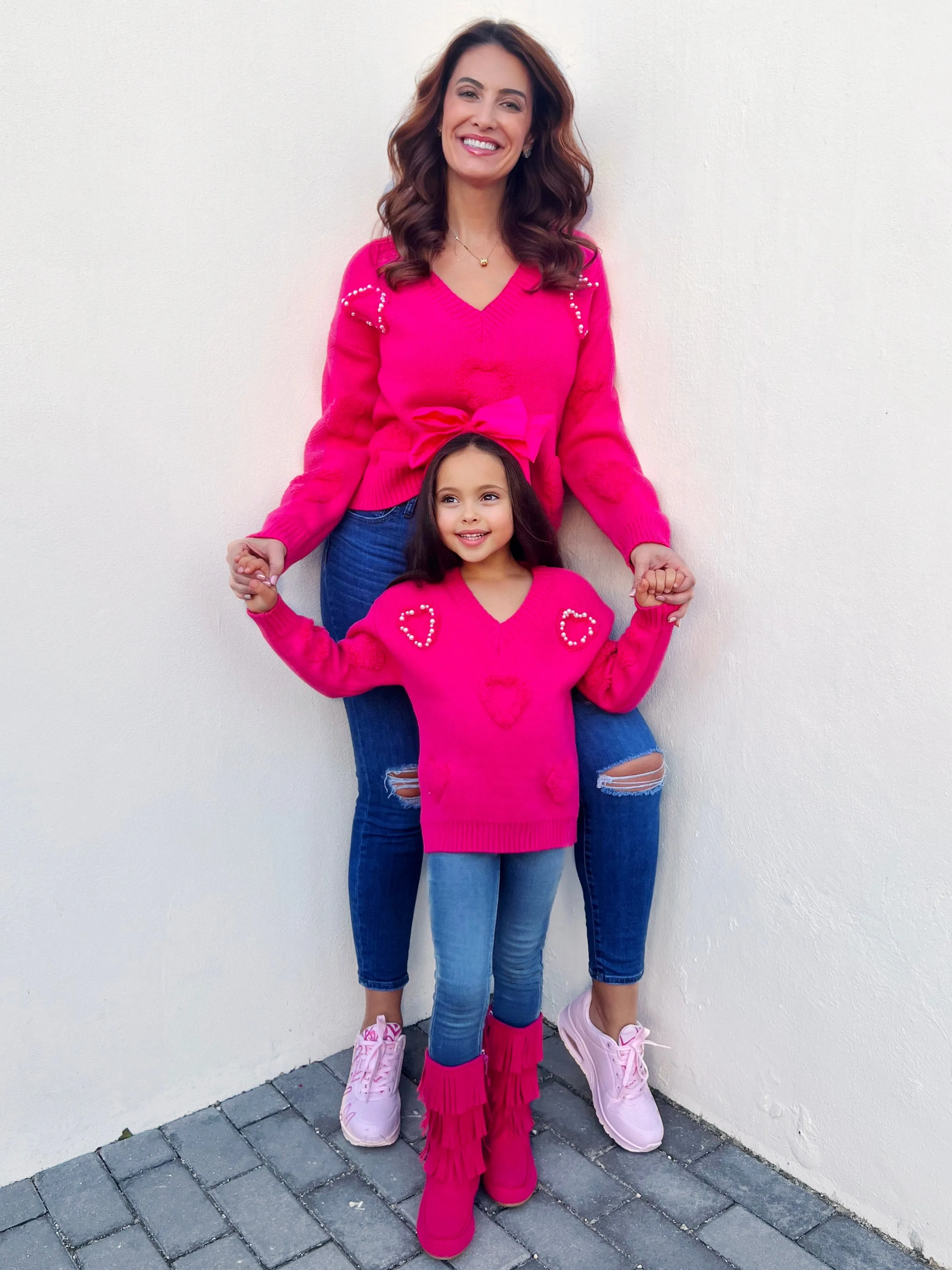 Mommy & Me Pearl Embroidered Heart Sweater