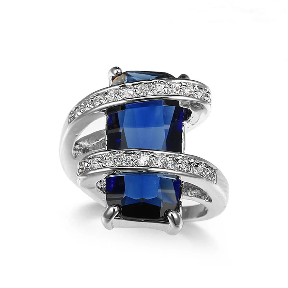 Navy Crystal & Cubic Zirconia Pavé Wrap Emerald-Cut Ring