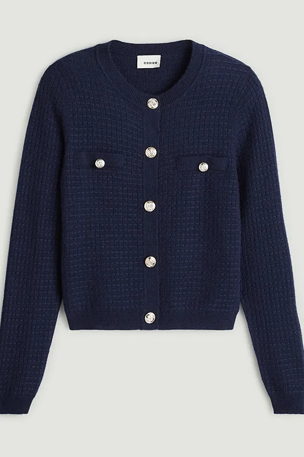 NIGHT BLUE CASHMERE SHORT CARDIGAN