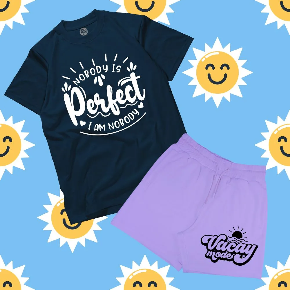 Nobody is Perfect Unisex Oversize T-Shirt & Unisex Vacay Mode Terry Shorts Coord Set