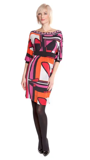 OLIAN Maternity Women's Orange Geometric Print Bella Empire Waist Dress $148 NWT
