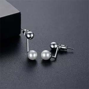 Pearl & Silver-Plated Bar Ear Jackets