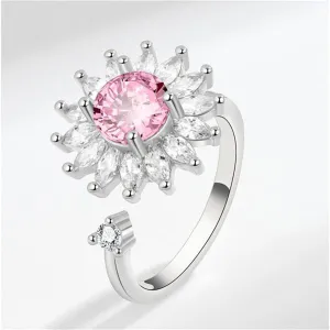 Pink Crystal & Cubic Zirconia Rotating Sunflower Ring