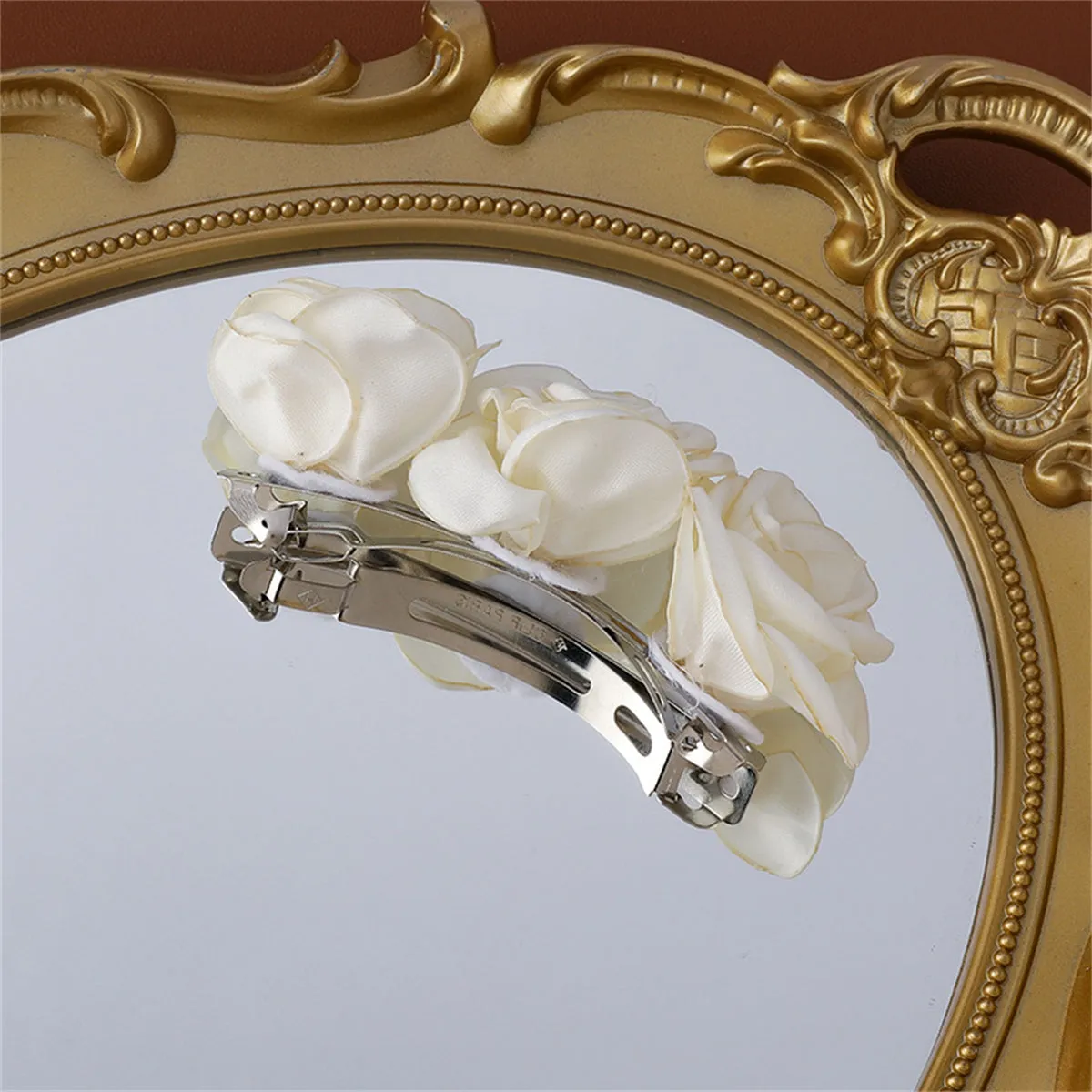 Silver-Plated & White Cloth Rose Hair Clip