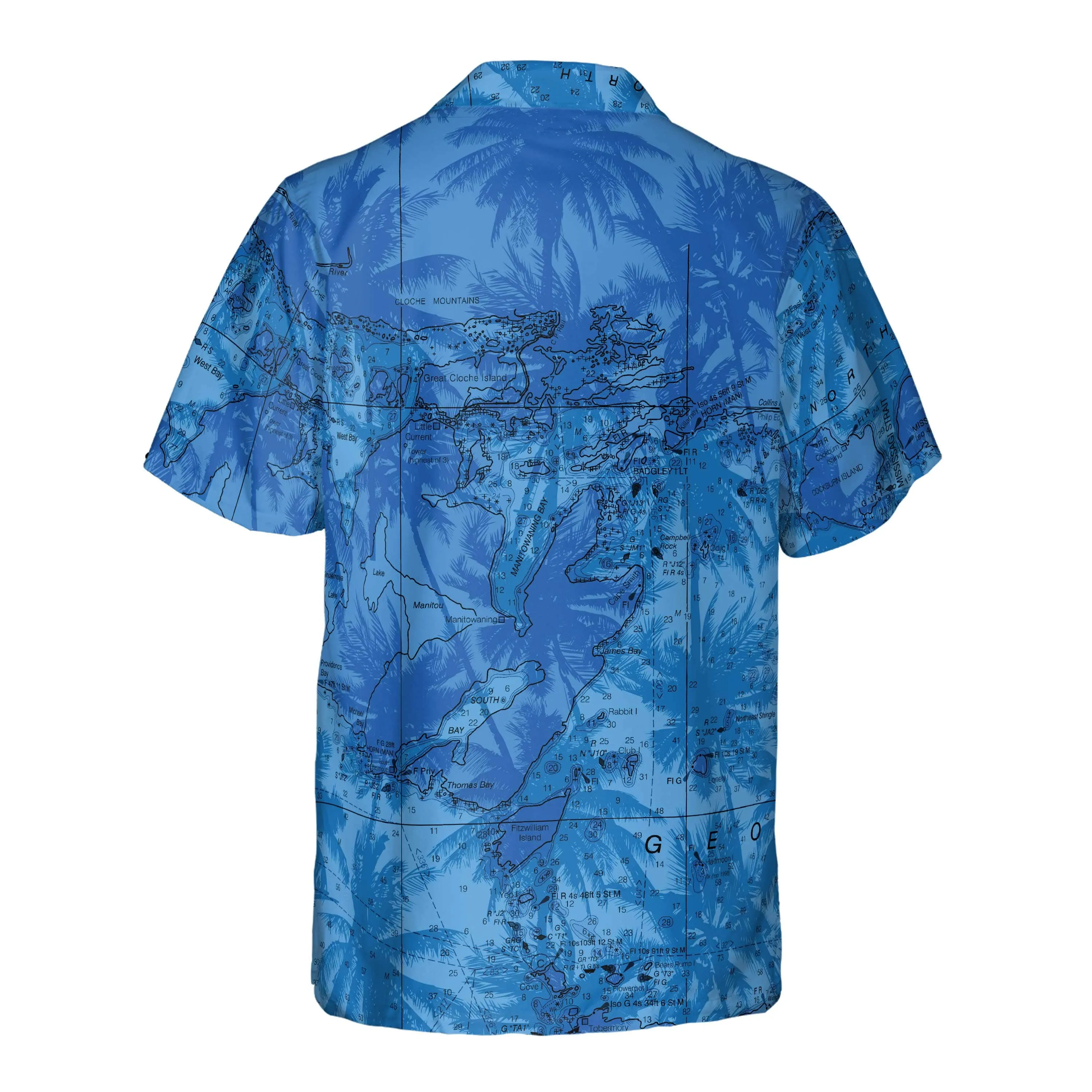 The North Channel of Lake Huron Blue Palms Pocket Shirt