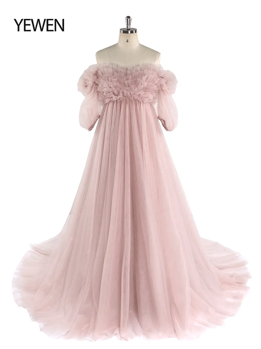 Tulle Dress Dusty Blue Gown Long Photoshooting Woman Colorful Wedding Guest Dresses YW220909