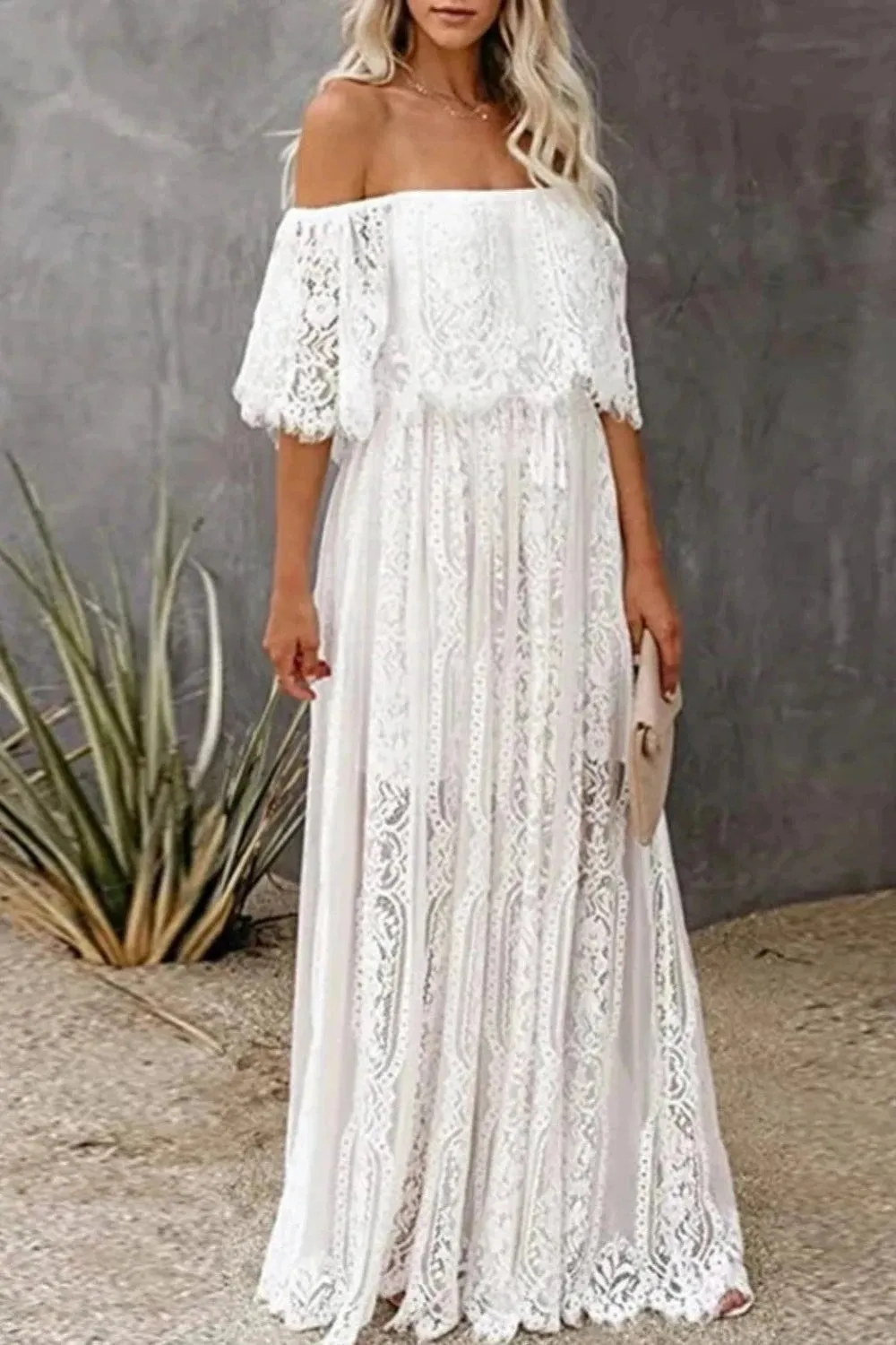 White Lace Maternity Maxi Dress for Baby Shower or Photo Shoot