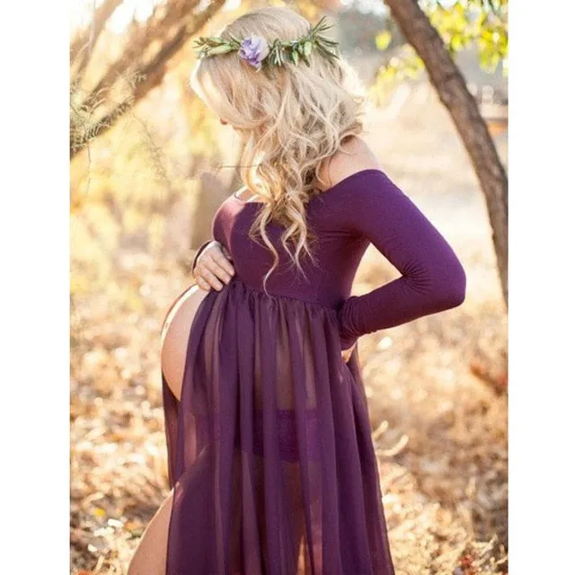 Women's Long Maxi Chiffon Portrait Maternity Dresses