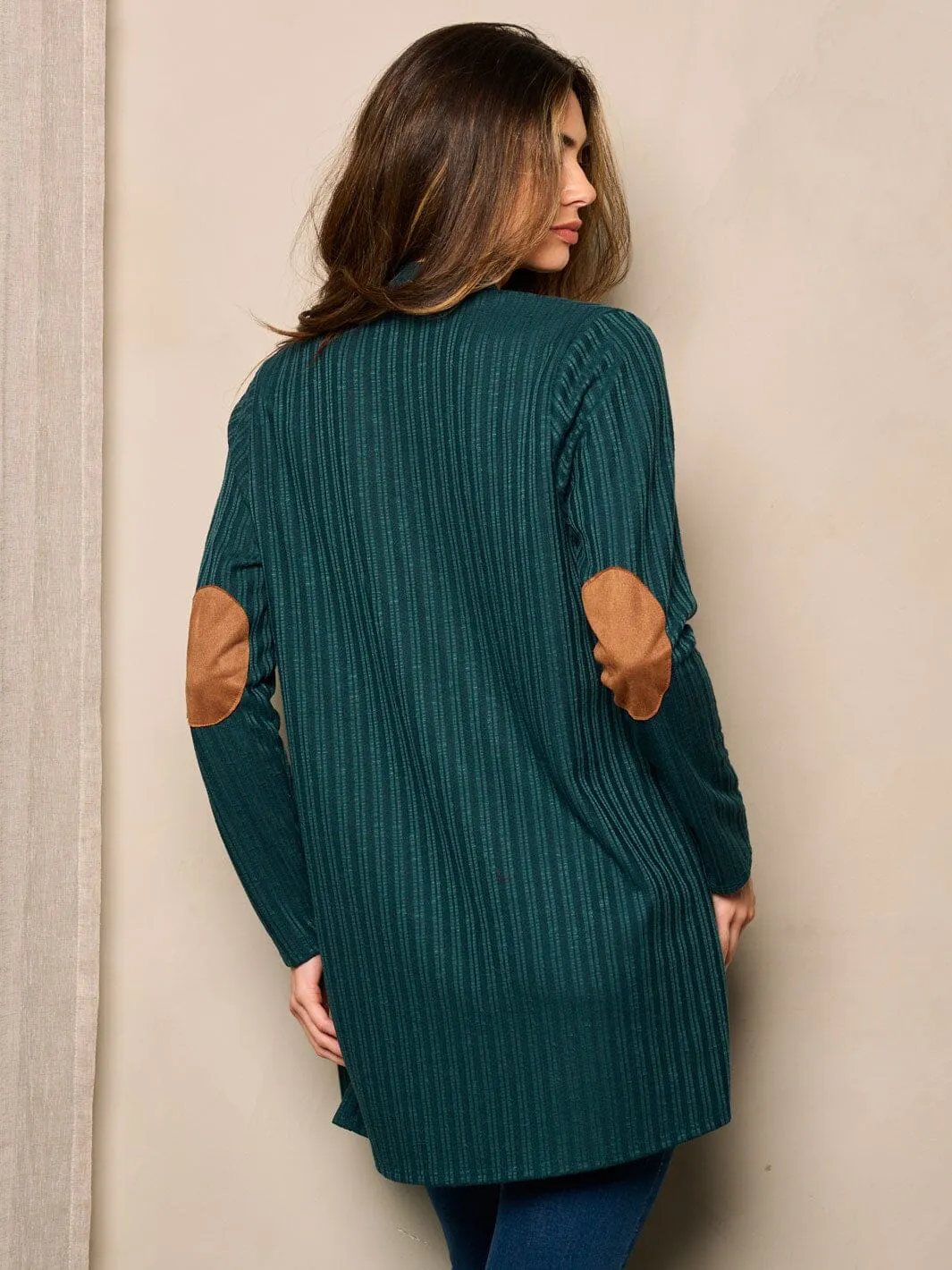 WOMEN'S LONG SLEEVE OPEN FRONT ELBOW PATCH CARDIGAN