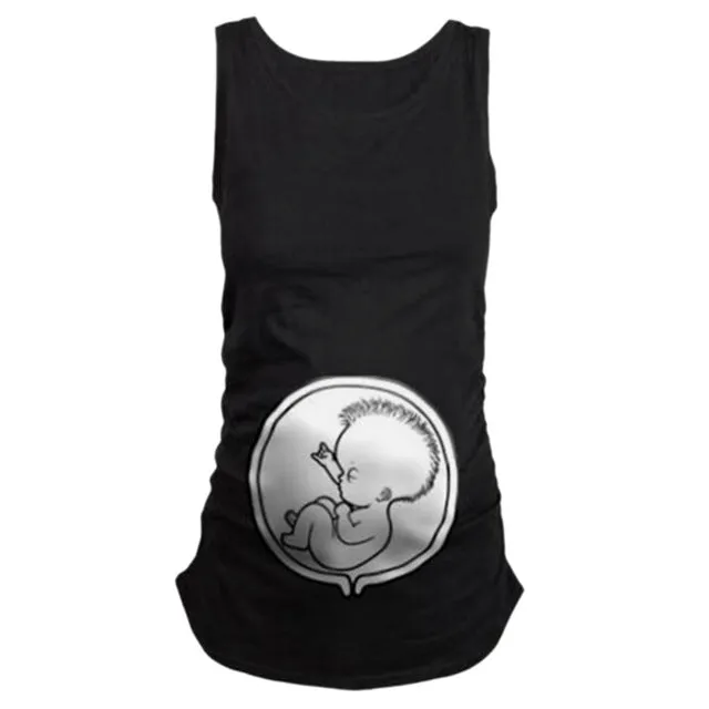 Women's Maternity Sleeveless Tops Cartoon Pattern